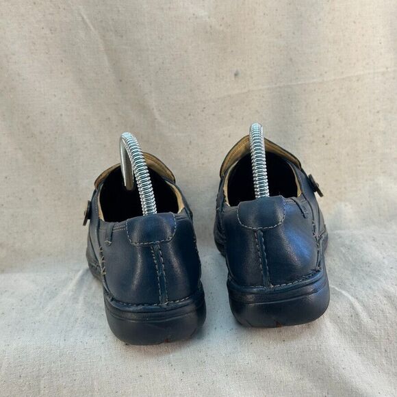 Clarks Women's Unstructured UNLOOP Slip-On Black Leather Comfort Shoes 7M Button - Picture 3 of 11